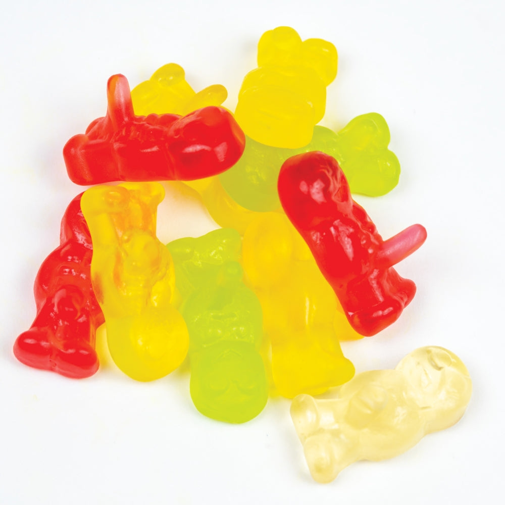 Colourful gummy sexy jelly men on a white background