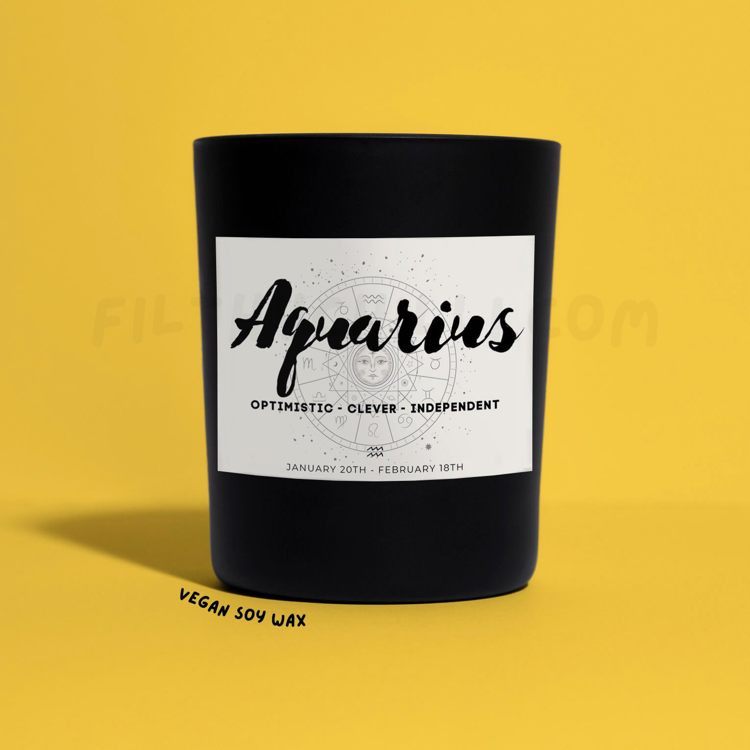 Aquarius Star Sign Black Glass Soy Wax Candle