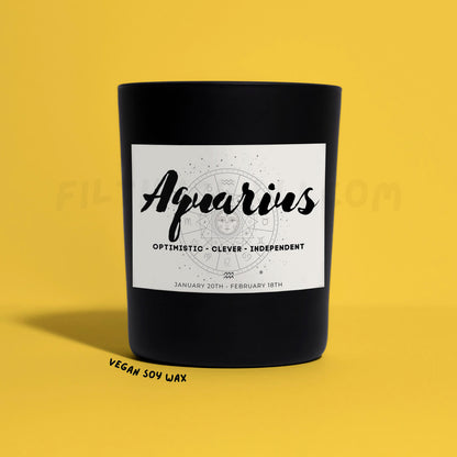 Aquarius Star Sign Black Glass Soy Wax Candle