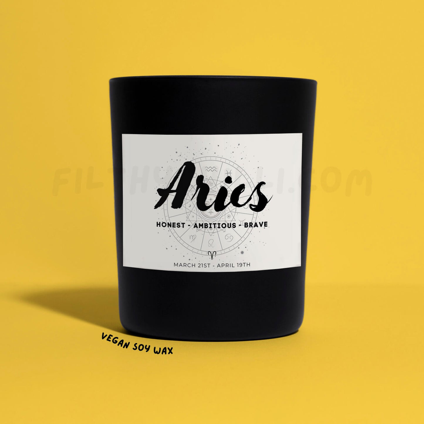 Aries Star Sign Black Glass Soy Wax Candle