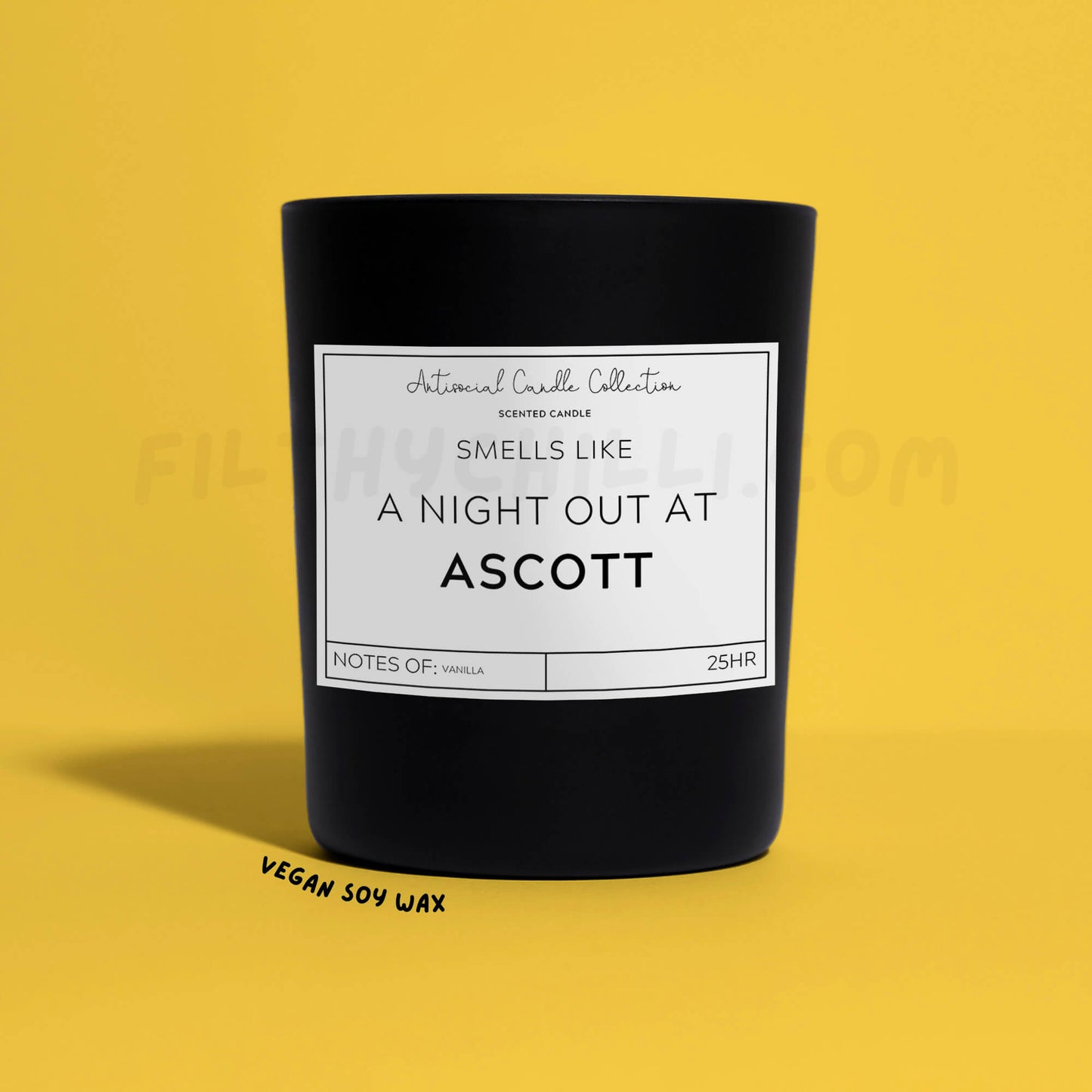 Smells like a night out at ascot black glass soy wax candle