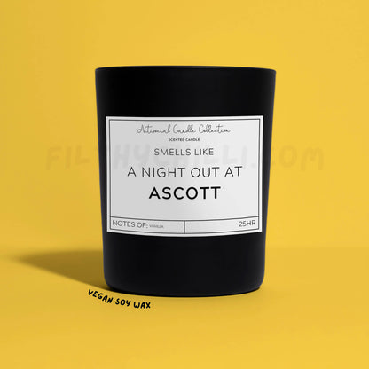 Smells like a night out at ascot black glass soy wax candle