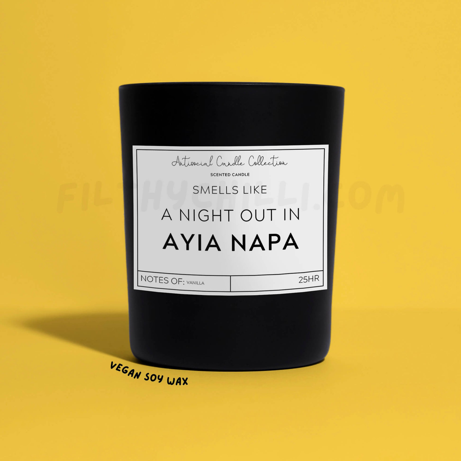 Smells like a night out in Ayia Napa black glass soy wax candle