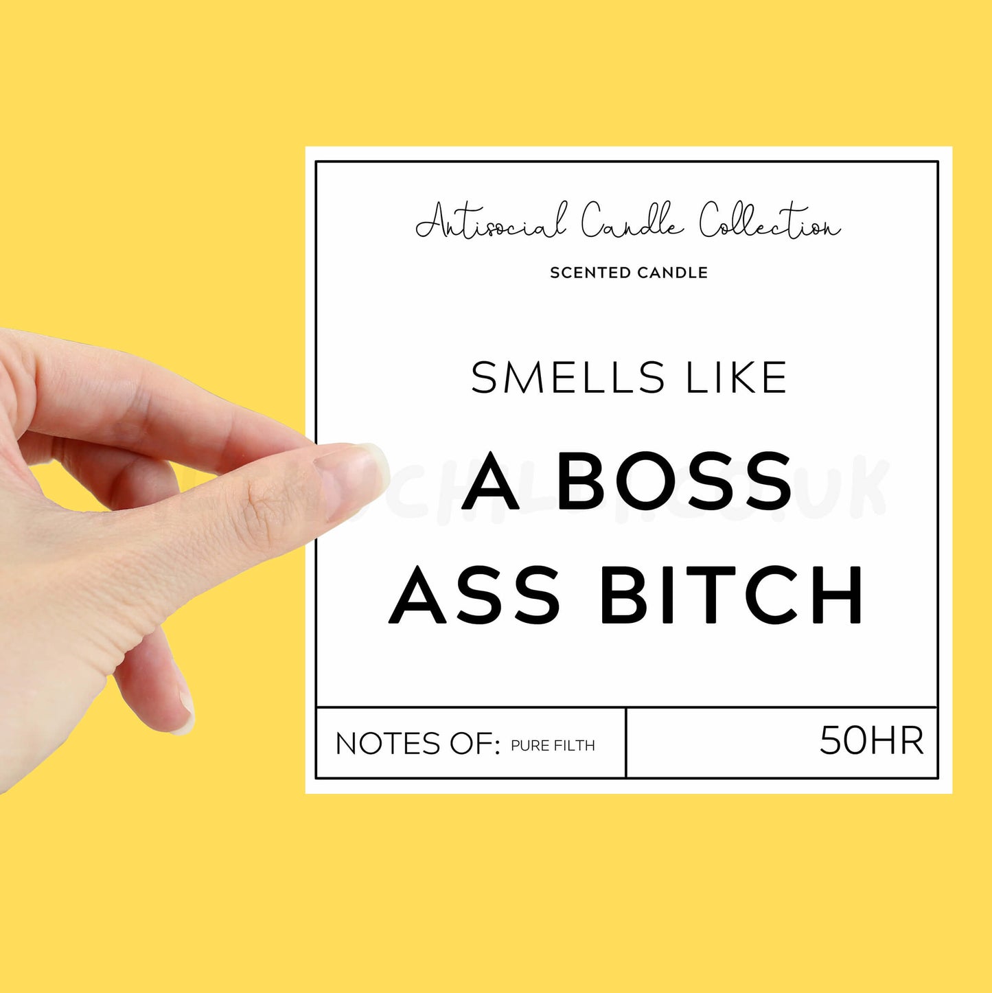 Smells like a boss ass bitch XL candle label