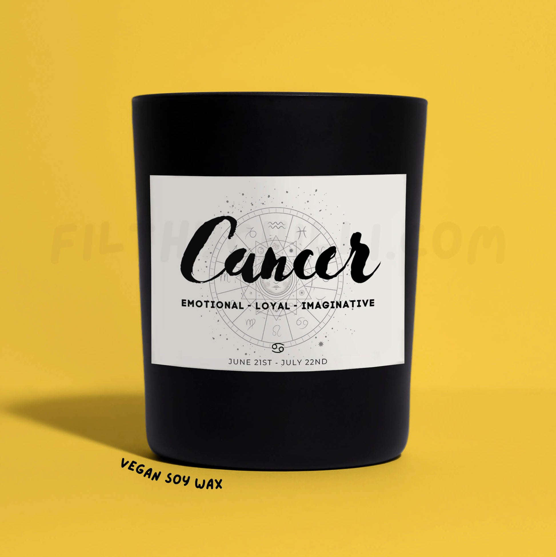 Cancer Star Sign Black Glass Soy Wax Candle