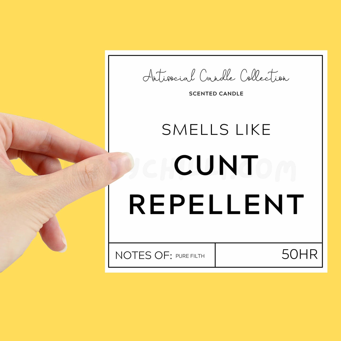 Smells like cunt repellent XL candle label