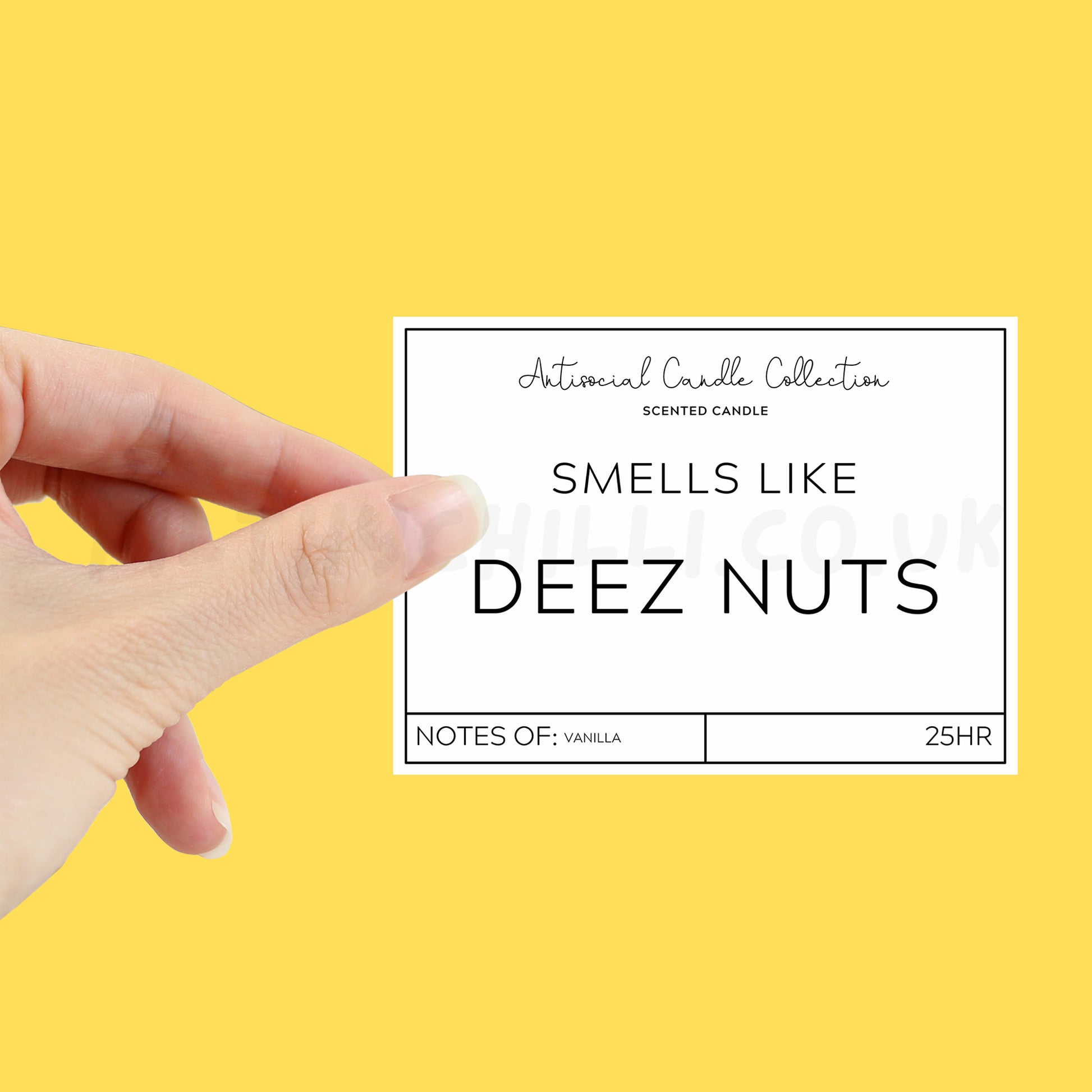 Smells like deez nuts candle label