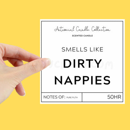 Smells like dirty nappies XL candle label