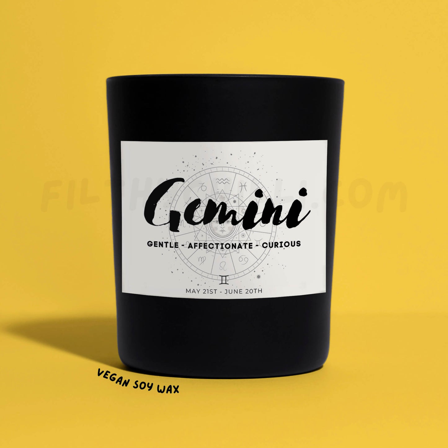 Gemini Star Sign Black Glass Soy Wax Candle