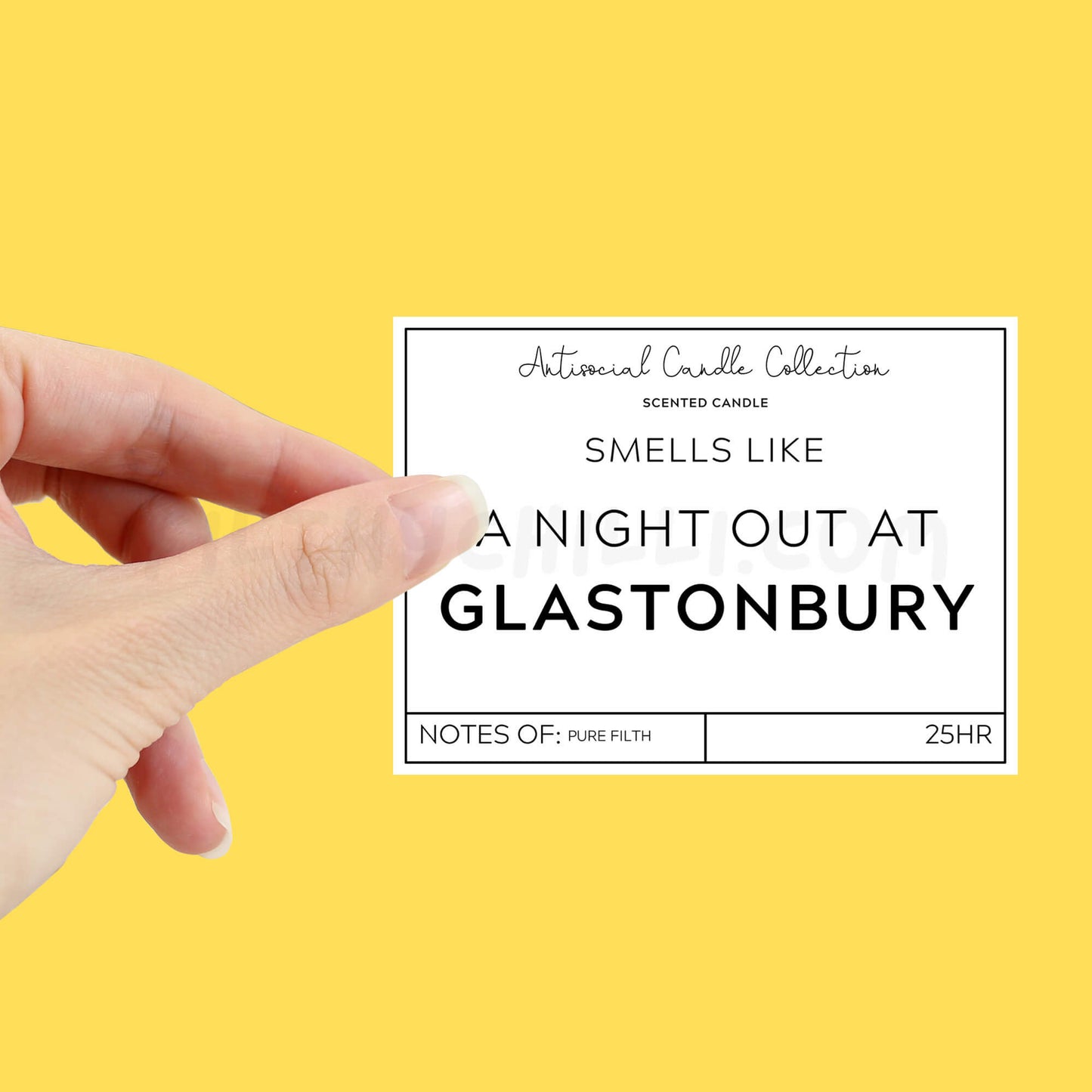 Smells like a night out at Glastonbury festival candle label