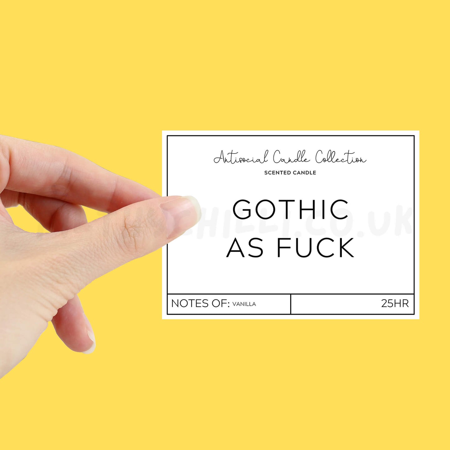 Gothic as fuck candle label