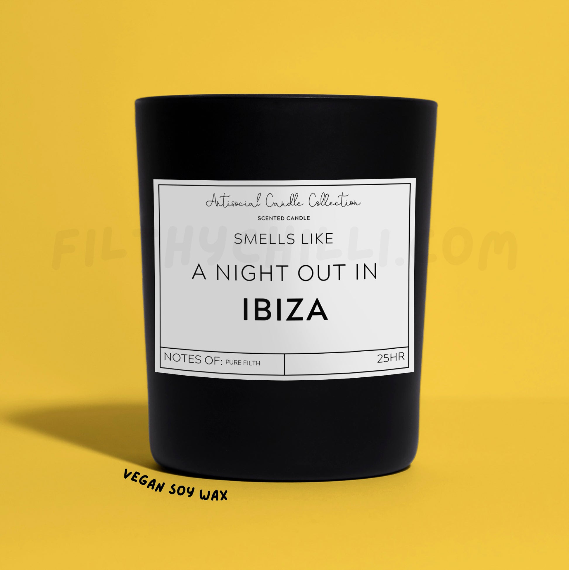 Smells Like A Night Out In Ibiza black glass soy wax candle