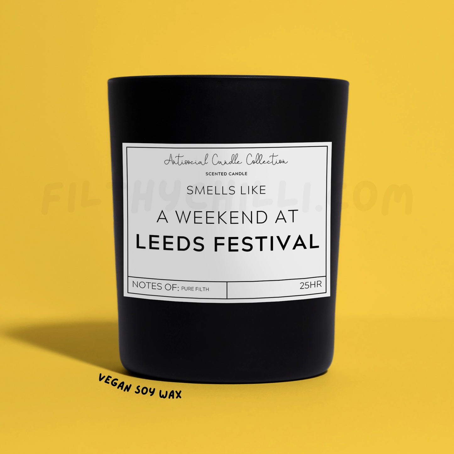 Smells Like A Weekend At Leeds Festival Black Glass Soy Wax Candle