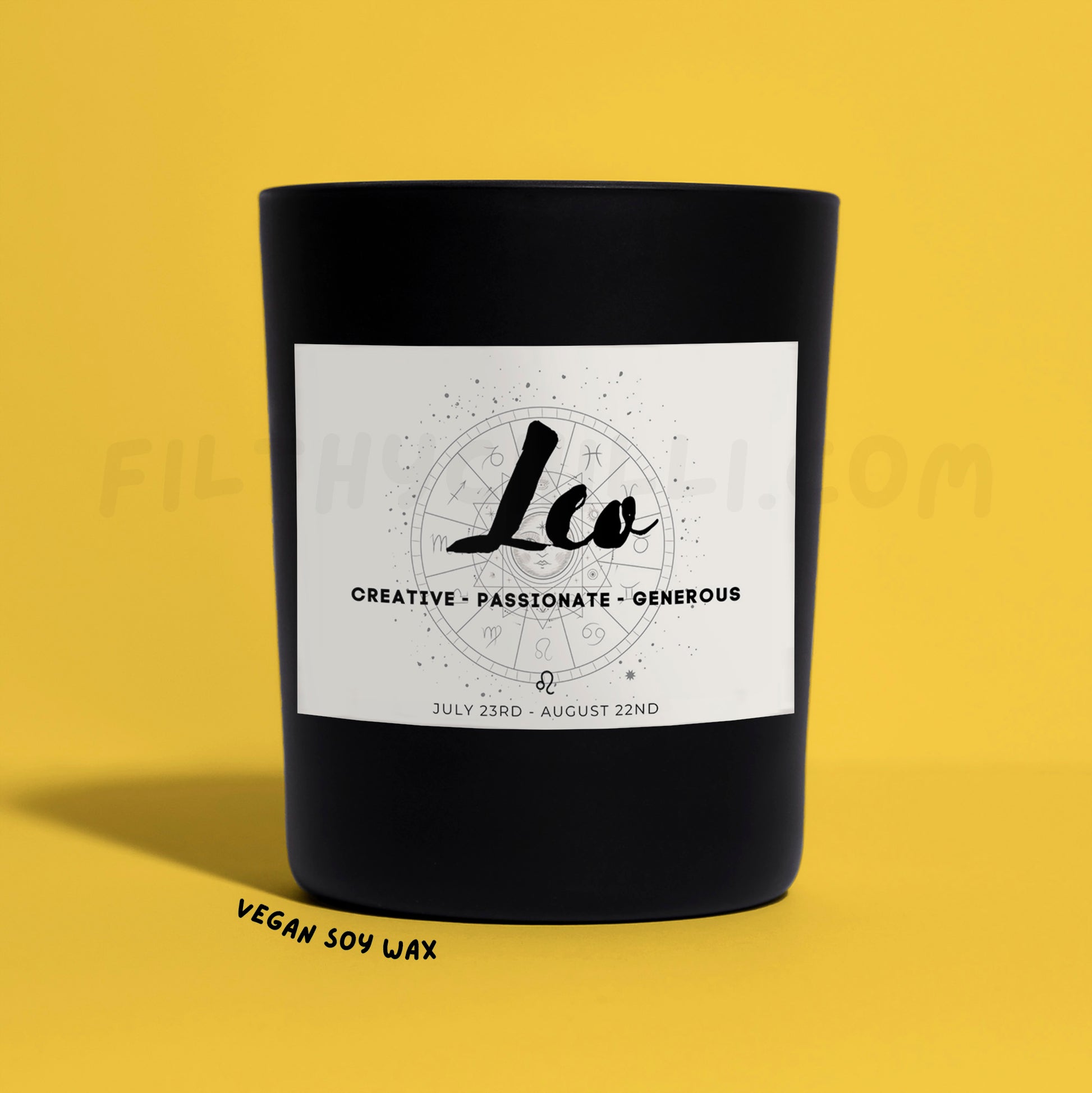 Leo Star Sign Black Glass Soy Wax Candle