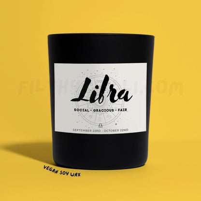 Libra Star Sign Black Glass Soy Wax Candle