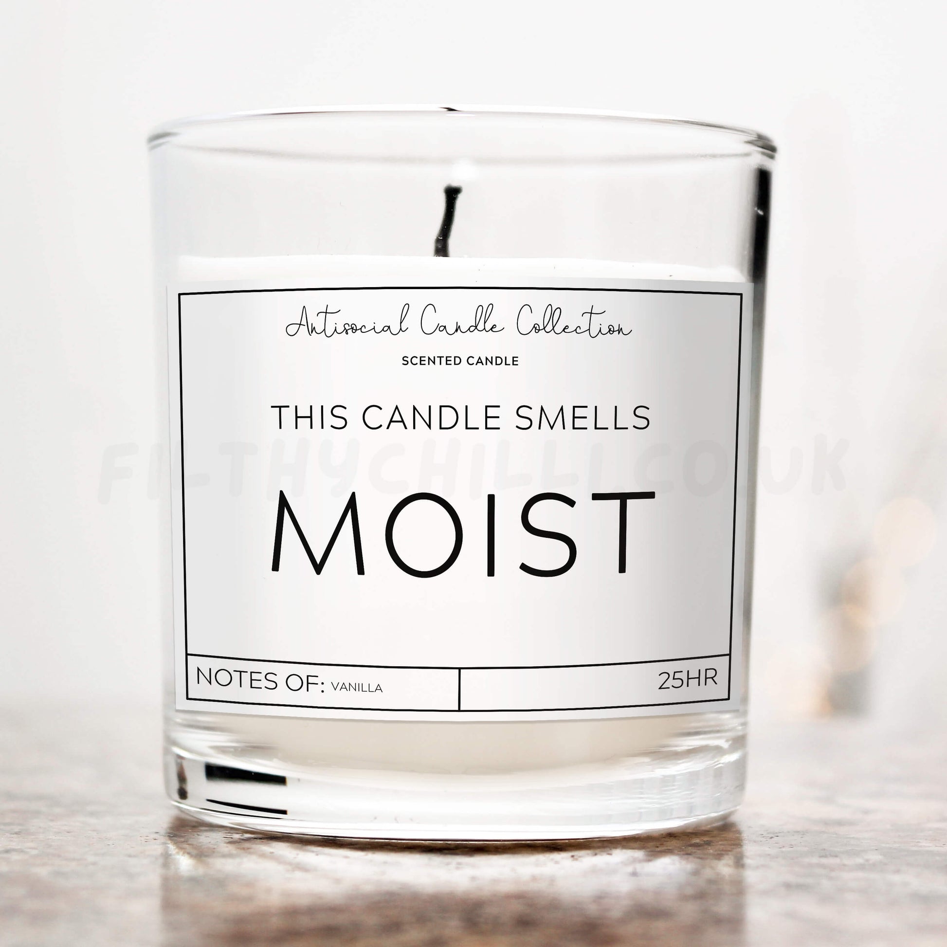 This candle smells moist candle