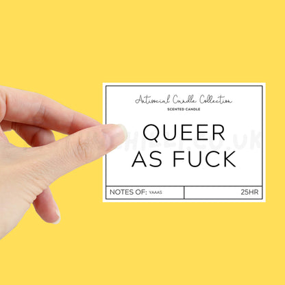 Queer as fuck candle label