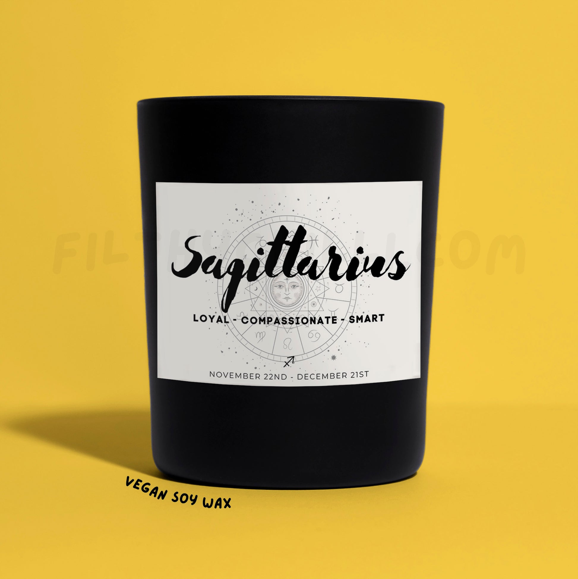 Sagittarius Star Sign Black Glass Soy Wax Candle