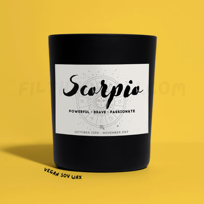 Scorpio Star Sign Black Glass Soy Wax Candle