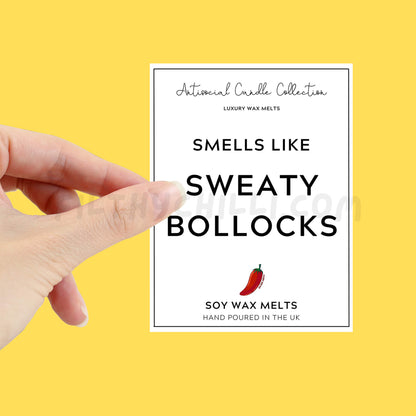 Smells Like Sweaty Bollocks Wax Melt label for you to stick onto your own wax melt packet