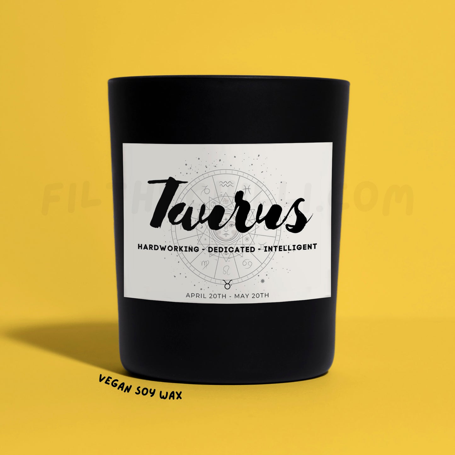 Taurus Star Sign Black Glass Soy Wax Candle