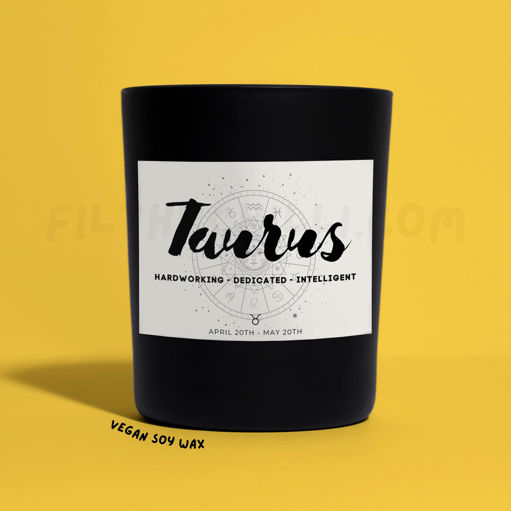 Taurus Star Sign Black Glass Soy Wax Candle