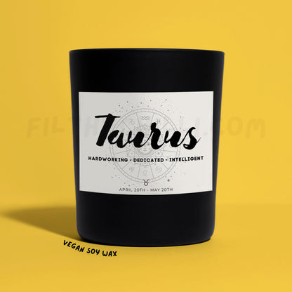 Taurus Star Sign Black Glass Soy Wax Candle