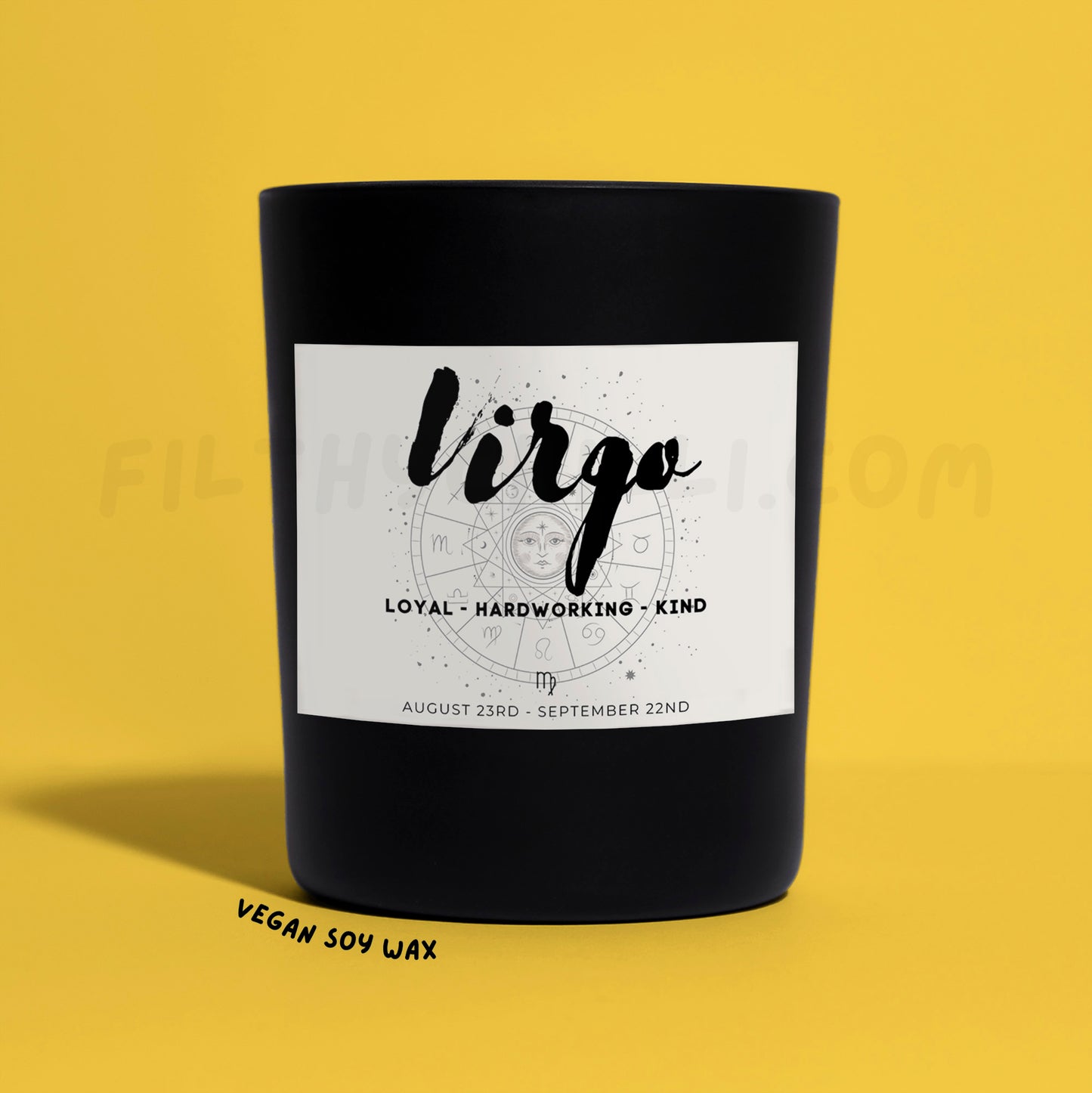 Virgo Star Sign Black Glass Soy Wax Candle